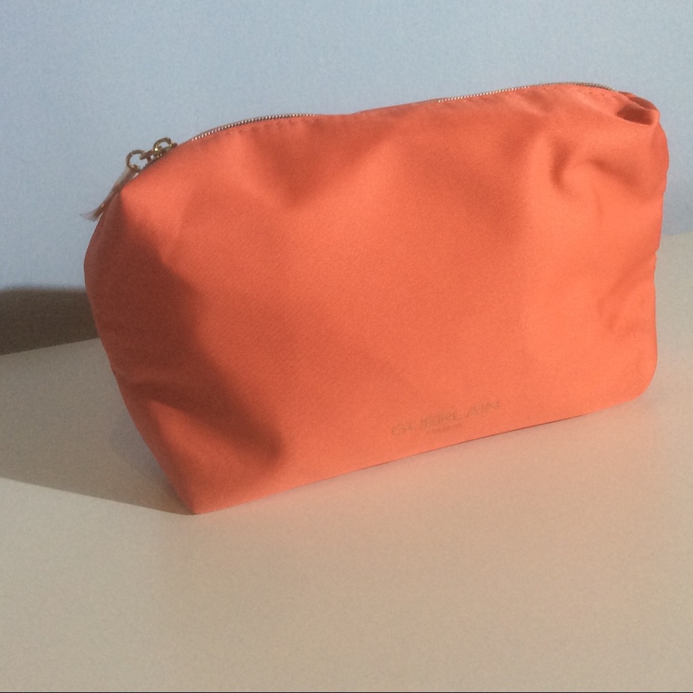 Guerlain Paris Coral Pink Makeup Cosmetic Bag Zip Pouch Gold Bee Charm